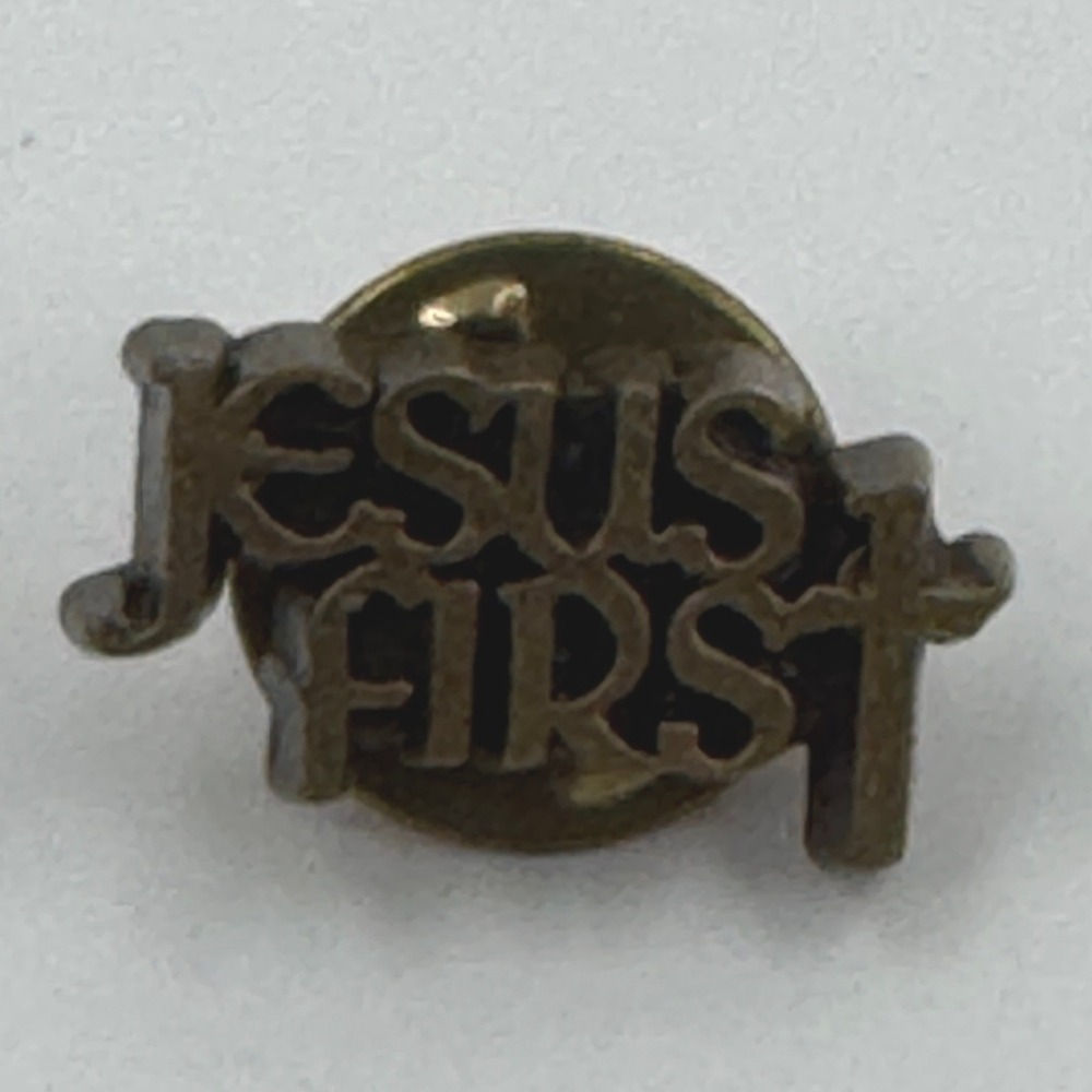 Vintage Jesus First Religious Lapel Pin Bronze Tone Cross Faith Jewelry
